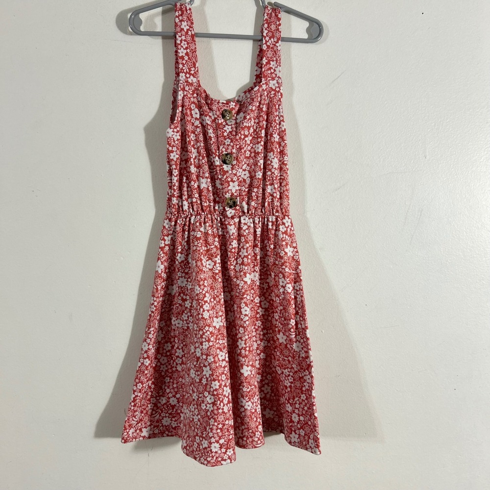 Glitter Girl Floral Sundress Kids Size 7 Red White Button Front Elastic Waist
